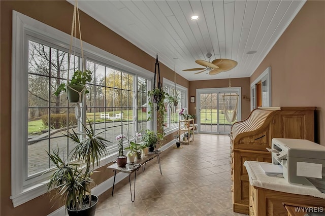 100 May Dr, Elma, NY 14059 - sunroom / solarium with plenty of natural light, wooden ceiling, baseboards, recessed lighting, and tile patterned flooring