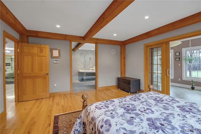 100 May Dr, Elma, NY 14059 - bedroom with wood finished floors, baseboards, recessed lighting, and beamed ceiling
