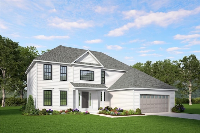 1549 Osburn Ln, Farmington, NY 14425 - view of front facade with a garage, a front yard, concrete driveway, and a shingled roof