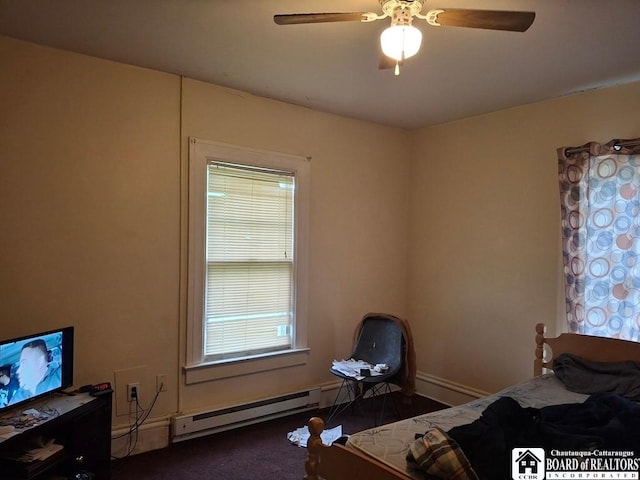 11 Prather Ave, Jamestown, NY 14701 - carpeted bedroom featuring baseboard heating, baseboards, and ceiling fan