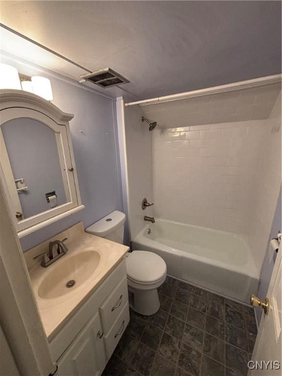 full bath with toilet, vanity, and shower / tub combination