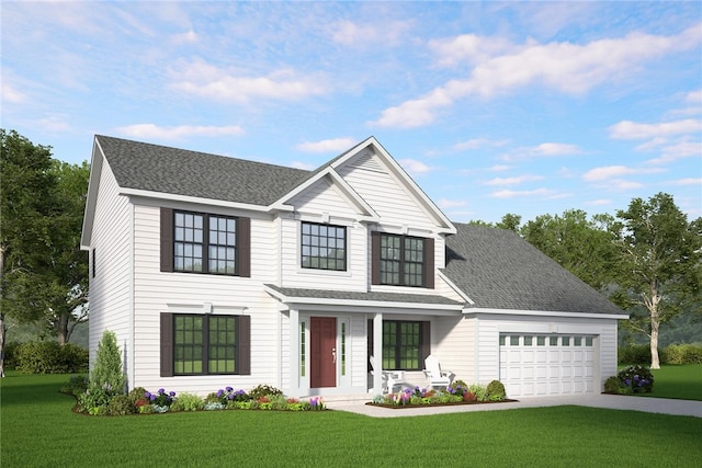 155 Jade Creek Dr, Greece, NY 14468 - modern farmhouse style home featuring an attached garage, a front yard, concrete driveway, and a porch