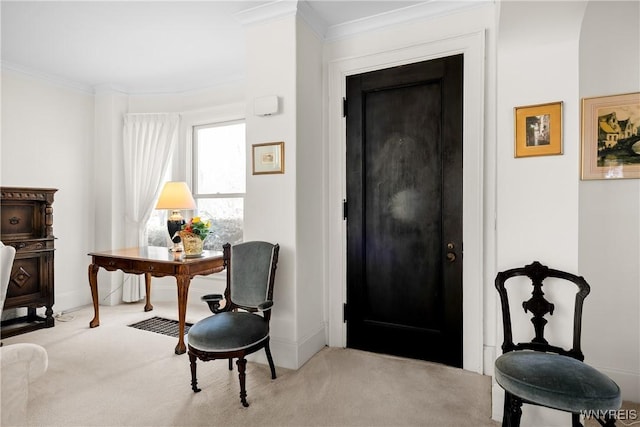 47 Beard Ave, Buffalo, NY 14214 - carpeted entrance foyer featuring crown molding and baseboards