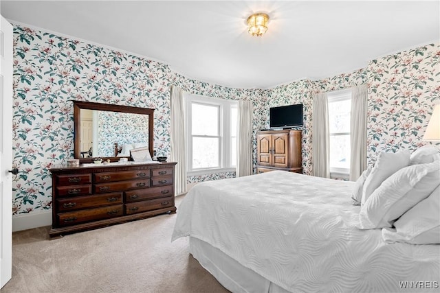 47 Beard Ave, Buffalo, NY 14214 - carpeted bedroom with wallpapered walls, multiple windows, and baseboards