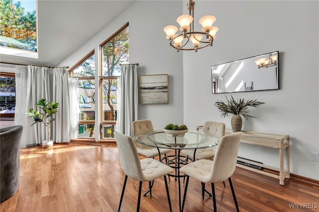 20 Harbour Pointe, Buffalo, NY 14202 - dining space with a chandelier, wood finished floors, and baseboards