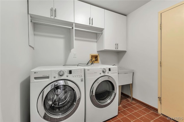 20 Harbour Pointe, Buffalo, NY 14202 - laundry area featuring cabinet space, washing machine and clothes dryer, baseboards, and dark tile patterned floors