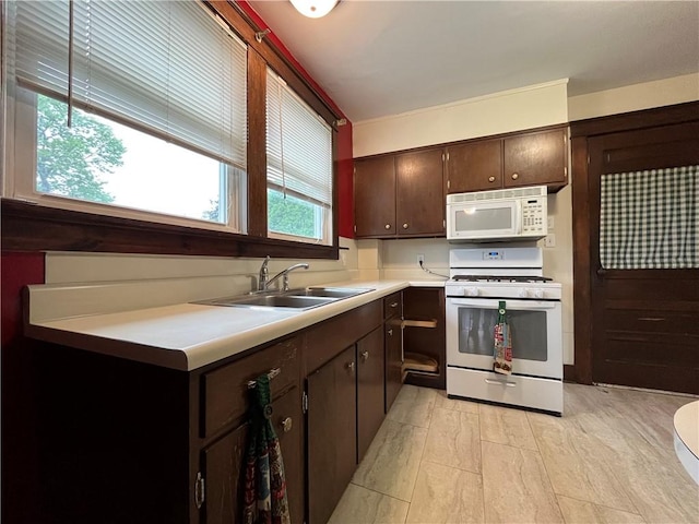 324 W Ave, Elmira-City, NY 14904 - kitchen featuring white appliances, a sink, dark brown cabinetry, and light countertops