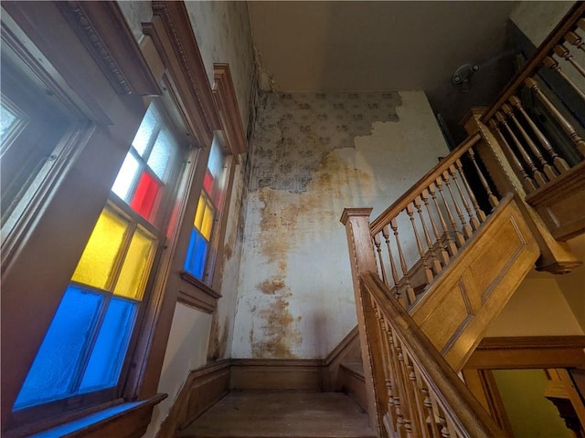 stairs with a towering ceiling