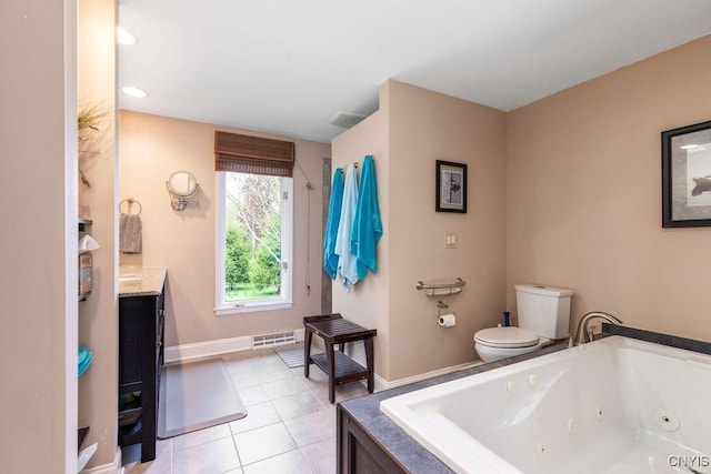 117 Shoreview Dr, Clay, NY 13090 - full bath featuring toilet, tile patterned flooring, vanity, a tub with jets, and baseboards