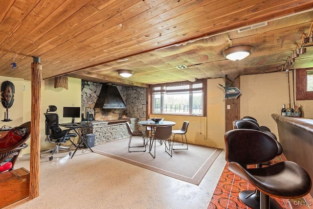 117 Shoreview Dr, Clay, NY 13090 - dining area with wood ceiling, plenty of natural light, speckled floor, and a desk