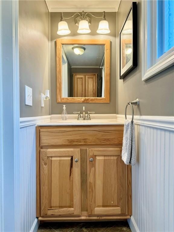155 Hickory Grove Rd, Horseheads, NY 14845 - bathroom featuring wainscoting, vanity, and a decorative wall