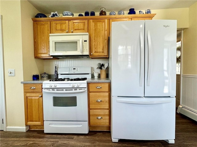 155 Hickory Grove Rd, Horseheads, NY 14845 - kitchen with white appliances, dark wood-style flooring, brown cabinets, and light countertops
