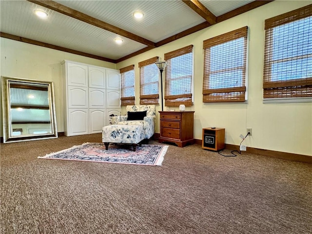 155 Hickory Grove Rd, Horseheads, NY 14845 - carpeted bedroom with baseboards, beam ceiling, and recessed lighting