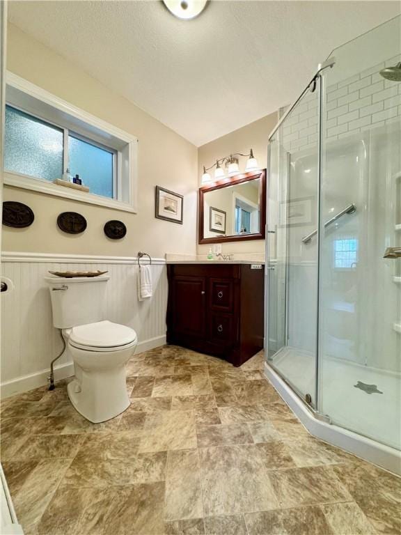155 Hickory Grove Rd, Horseheads, NY 14845 - full bath with a shower stall, vanity, toilet, and a wainscoted wall