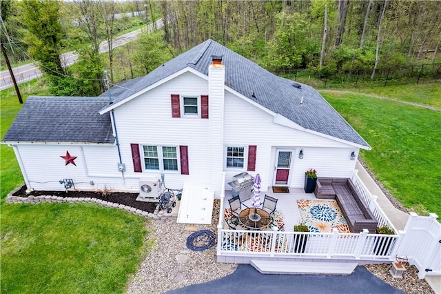 155 Hickory Grove Rd, Horseheads, NY 14845 - rear view of house with ac unit, roof with shingles, a chimney, and a deck