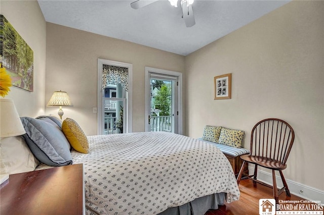14 S Lake Dr Unit 2B, Chautauqua, NY 14722 - bedroom with access to outside, wood finished floors, baseboards, and ceiling fan