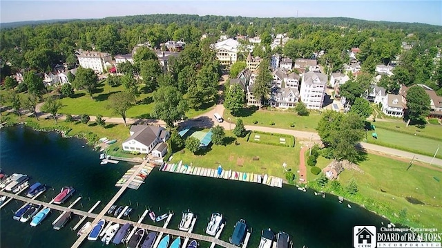 14 S Lake Dr Unit 2B, Chautauqua, NY 14722 - aerial view of property's location featuring a nearby body of water