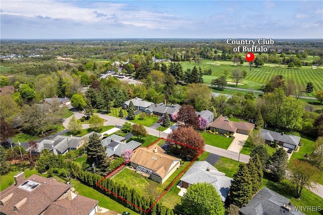 aerial view of residential area featuring property boundaries highlighted