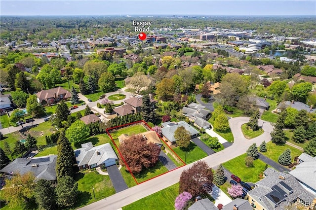 aerial perspective of suburban area featuring property parcel outlined