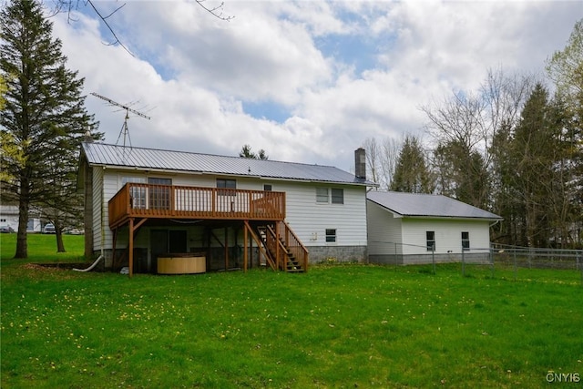 43 County Rte 9, Rossie, NY 13642 - rear view of house with stairs, a deck, metal roof, and a chimney