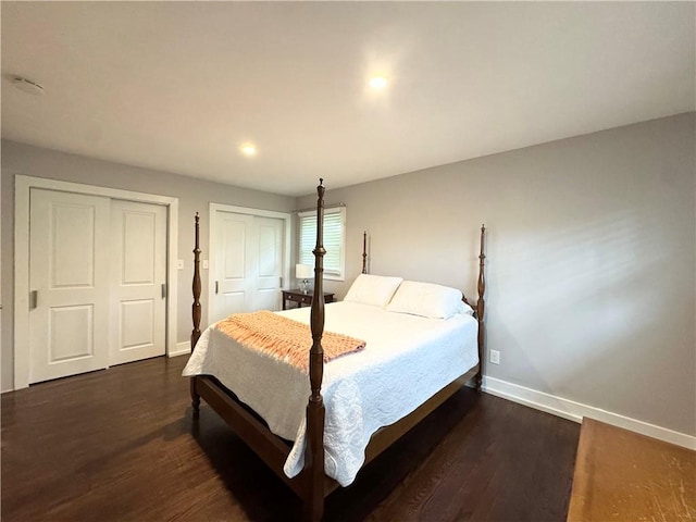 5 Walnut Street Ext, Sennett, NY 13021 - bedroom featuring two closets, baseboards, dark wood-type flooring, and recessed lighting