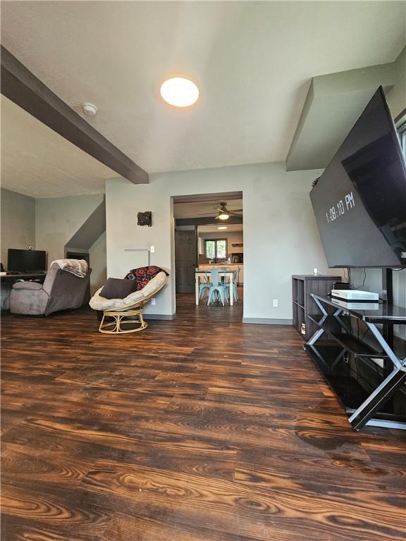 57 Interstate Pkwy, Bradford-City, PA 16701 - living room with wood finished floors, a ceiling fan, and baseboards