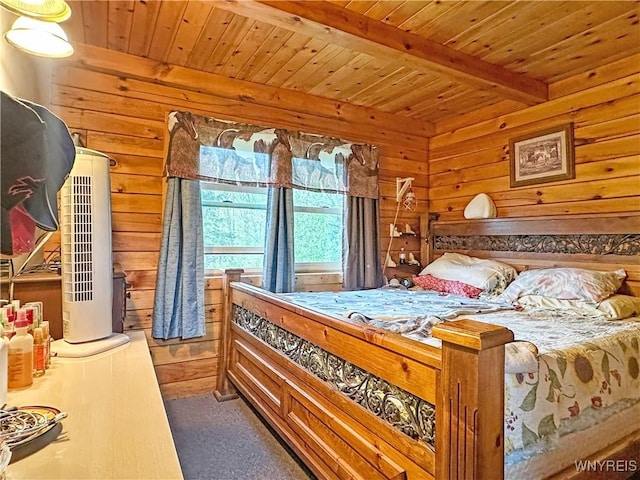 2669 Town Line Rd, Mount Morris, NY 14517 - bedroom featuring wood walls and wood ceiling with exposed beams