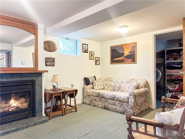 2669 Town Line Rd, Mount Morris, NY 14517 - carpeted living room featuring a fireplace and baseboards