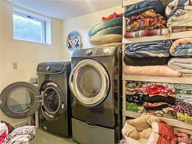 2669 Town Line Rd, Mount Morris, NY 14517 - laundry room with washer and dryer and carpet floors