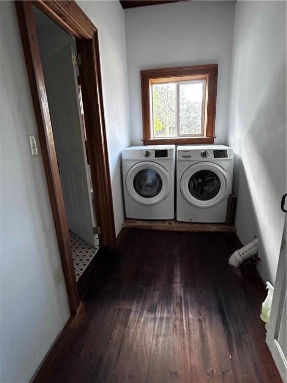 93 Main St, Laurens, NY 13796 - laundry room with washer and clothes dryer and dark wood-style floors
