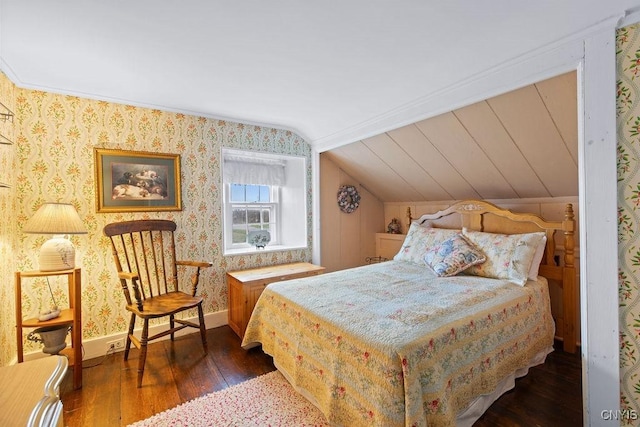 2066 Deerlick Rd, Cape Vincent, NY 13618 - bedroom featuring vaulted ceiling, dark wood finished floors, and baseboards