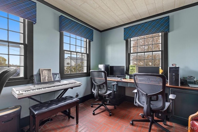 2066 Deerlick Rd, Cape Vincent, NY 13618 - office area with brick flooring, ornamental molding, and baseboards