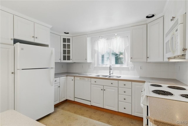 106 Lee Ter, Manlius, NY 13057 - kitchen with white appliances, a sink, white cabinets, and light countertops