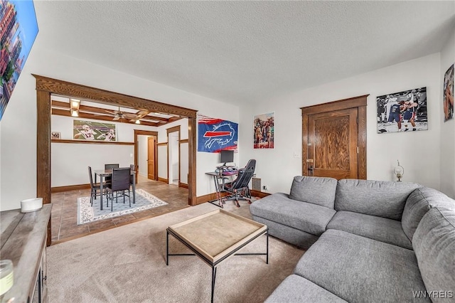 61 Norwalk Ave, Buffalo, NY 14216 - living room with a ceiling fan, a textured ceiling, and a desk