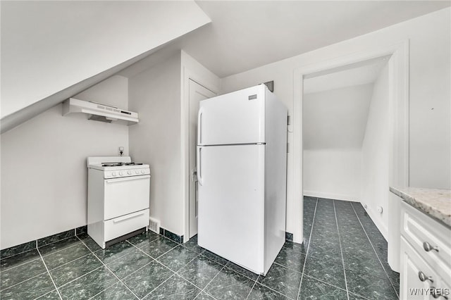 61 Norwalk Ave, Buffalo, NY 14216 - kitchen with white appliances, under cabinet range hood, light stone countertops, and white cabinets