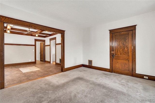 61 Norwalk Ave, Buffalo, NY 14216 - empty room with carpet, baseboards, ceiling fan, beam ceiling, and coffered ceiling