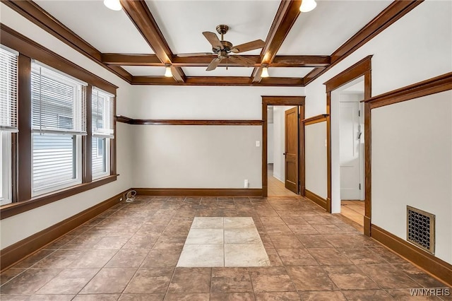 61 Norwalk Ave, Buffalo, NY 14216 - empty room with a ceiling fan, baseboards, coffered ceiling, and beam ceiling