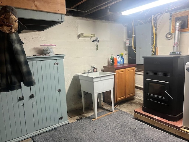 unfinished basement with concrete block wall