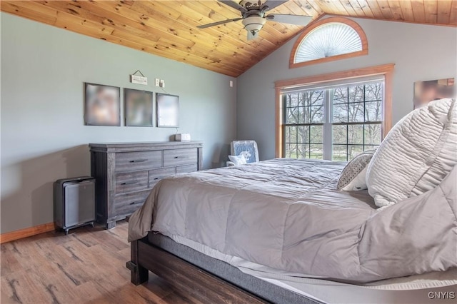20948 Nys Rte 180, Hounsfield, NY 13634 - bedroom with wood finished floors, vaulted ceiling, wooden ceiling, baseboards, and a ceiling fan