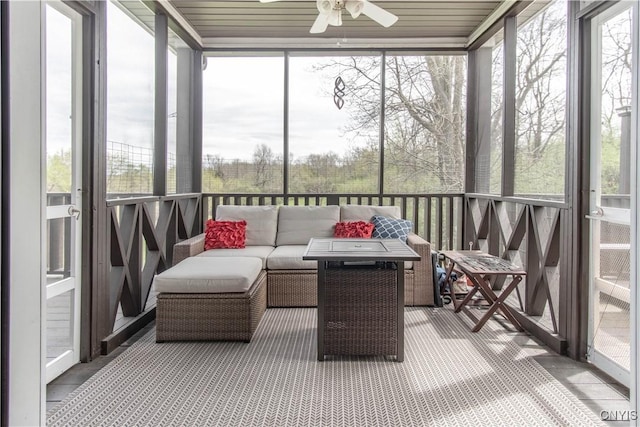 20948 Nys Rte 180, Hounsfield, NY 13634 - sunroom featuring ceiling fan, healthy amount of natural light, and an outdoor living space