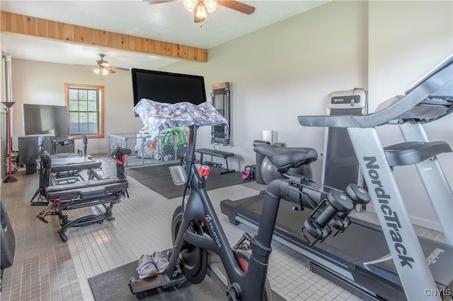 20948 Nys Rte 180, Hounsfield, NY 13634 - workout area featuring a ceiling fan, baseboards, and tile patterned floors