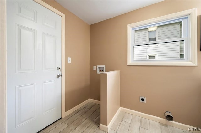 212 N Broad St, Oneida-Inside, NY 13421 - clothes washing area with hookup for an electric dryer, wood finish floors, baseboards, and hookup for a washing machine