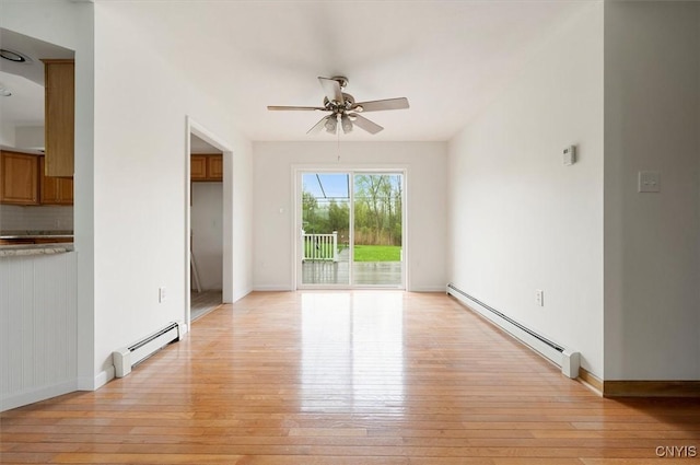 120 Getmac Ave, Lenox, NY 13032 - unfurnished living room featuring a baseboard radiator, a ceiling fan, and light wood-style flooring