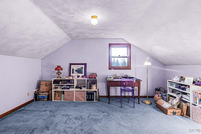7629 Creek Farm Ln, Trenton, NY 13354 - rec room featuring vaulted ceiling, carpet flooring, and baseboards