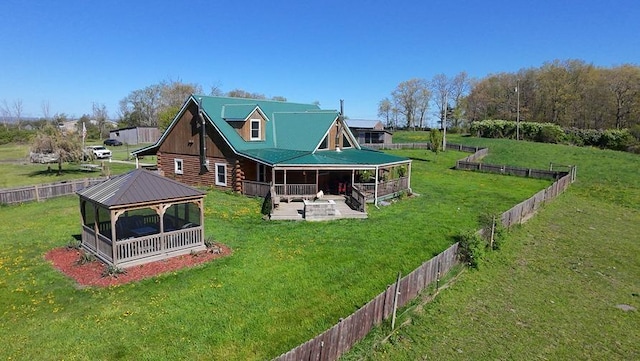 4138 Hubbs Rd, Hector, NY 14818 - back of property featuring a gazebo, a patio, and log exterior