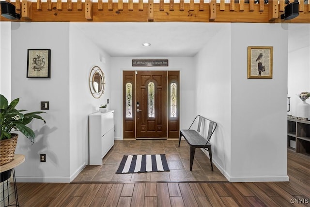 7678 Totman Rd, Cicero, NY 13212 - foyer entrance featuring baseboards, wood finished floors, and recessed lighting