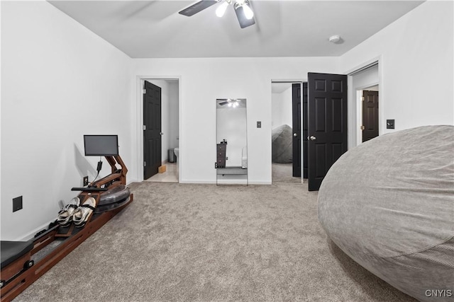 7678 Totman Rd, Cicero, NY 13212 - carpeted bedroom featuring a closet, a ceiling fan, baseboards, and ensuite bath