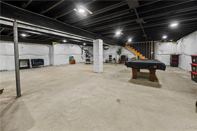 7678 Totman Rd, Cicero, NY 13212 - basement featuring stairway and pool table