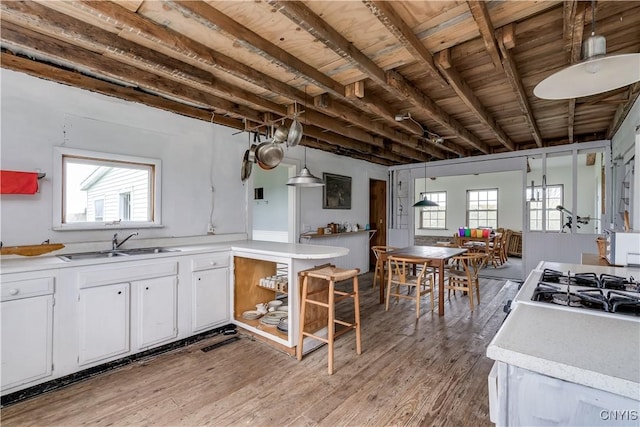 3323 County Route 95, Worth, NY 13659 - kitchen with a sink, white cabinetry, light countertops, open shelves, and light wood-style flooring