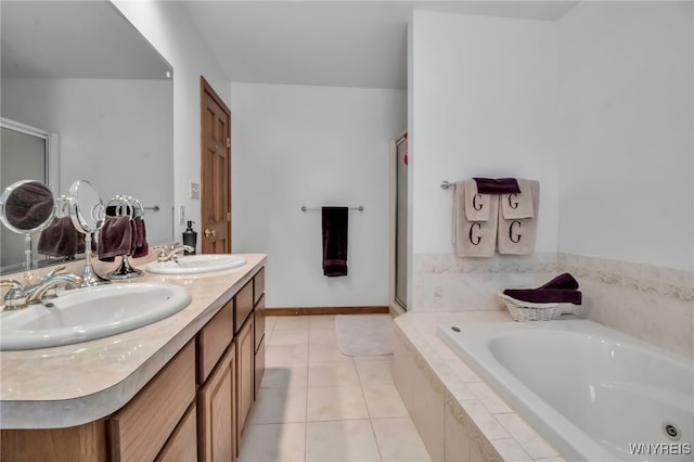761 Pletcher Rd, Lewiston, NY 14092 - full bathroom featuring tile patterned flooring, a bath, a stall shower, and double vanity